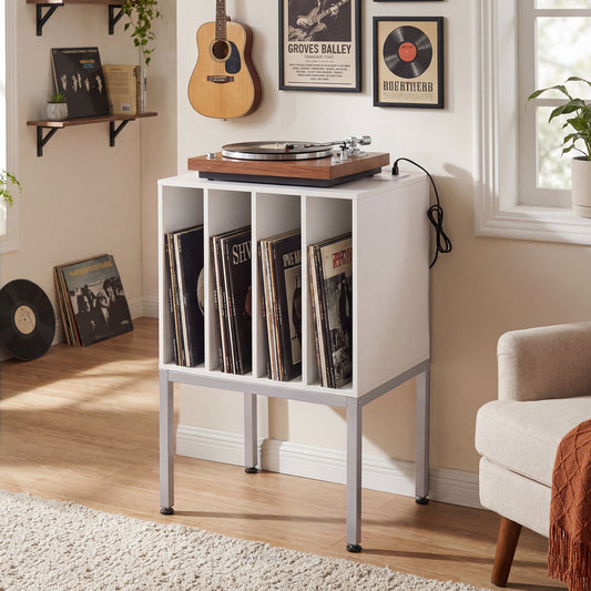 Turntable Record Player Stand With Power Outlets, White End & Side Tables White at Gallery Canada