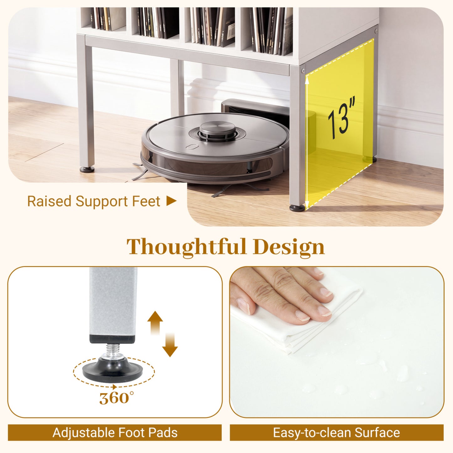 Turntable Record Player Stand With Power Outlets, White End & Side Tables at Gallery Canada