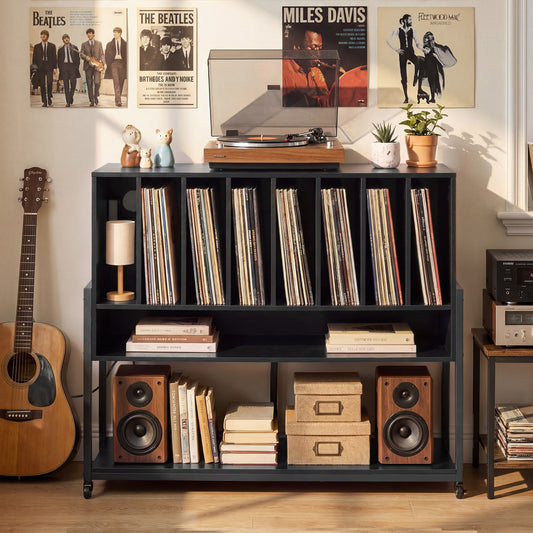 Turntable Stand With Vinyl Shelves, Charging Station, Black End & Side Tables Black at Gallery Canada