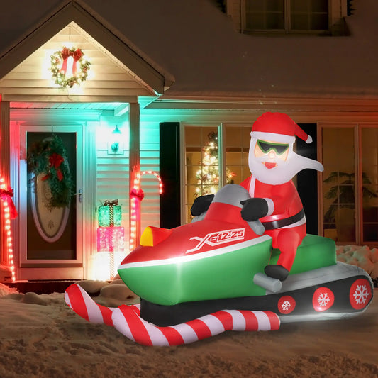 5.2ft Inflatable Santa Claus with Snowmobile, LED Lighted Christmas Inflatables Green, Red at Gallery Canada
