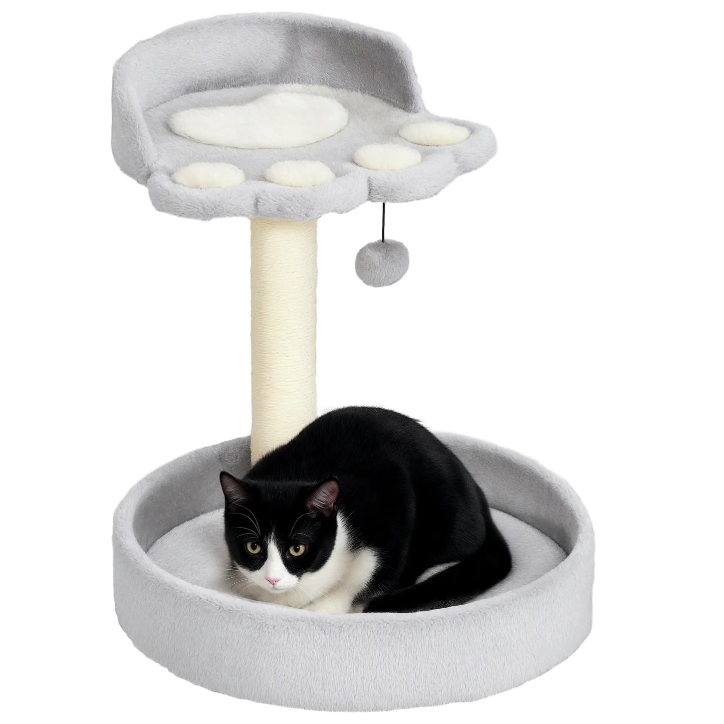 17" Small Cat Tree, Sisal Scratching Post, Dangling Ball, Bed, Light Grey Cat Trees at Gallery Canada
