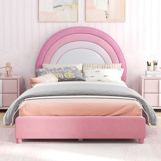 Twin Bed Frame, Adjustable Headboard, Wooden Slats, Pink, White Toddler Beds White & Pink at Gallery Canada