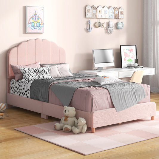 Twin Bed Frame, Height-Adjustable Headboard, Wooden Slats, Pink Toddler Beds Pink at Gallery Canada