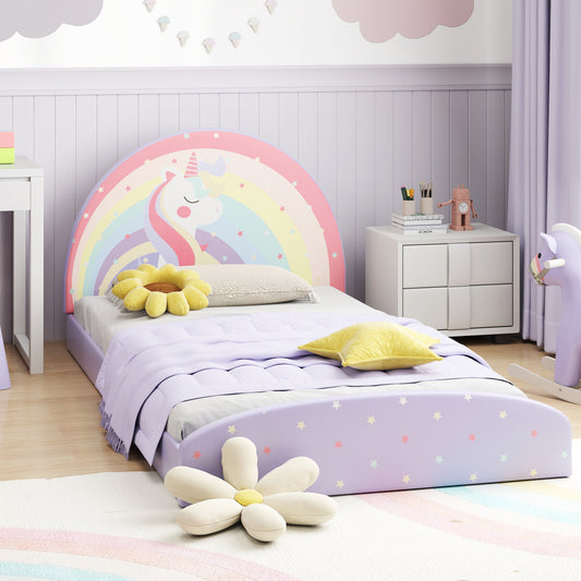 Twin Size Kids Floor Bed Frame, Upholstered, Purple Toddler Beds Purple at Gallery Canada