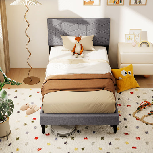 Twin Size Platform Bed Frame With Linen Fabric Headboard, Gray Simple Bed Frame Gray at Gallery Canada
