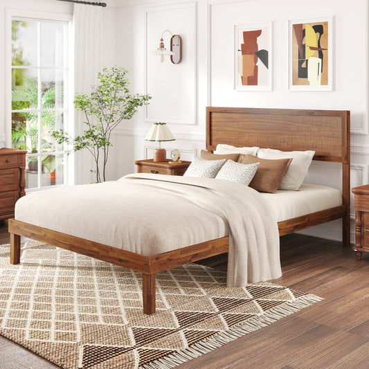 Full Size Bed Frame With Headboard, Wooden Slats, Walnut Simple Bed Frame Walnut at Gallery Canada