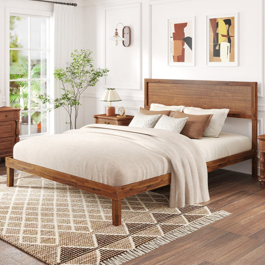 Queen Size Bed Frame With Headboard, Wooden Slats, Walnut Simple Bed Frame Walnut at Gallery Canada