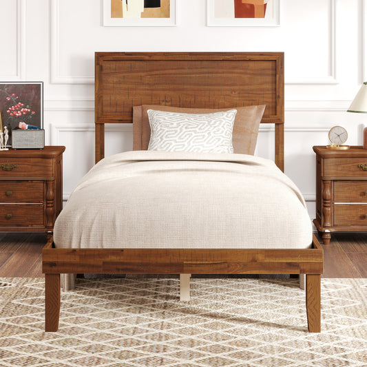 Twin Size Bed Frame With Headboard, Wooden Slats, Walnut Simple Bed Frame Walnut at Gallery Canada