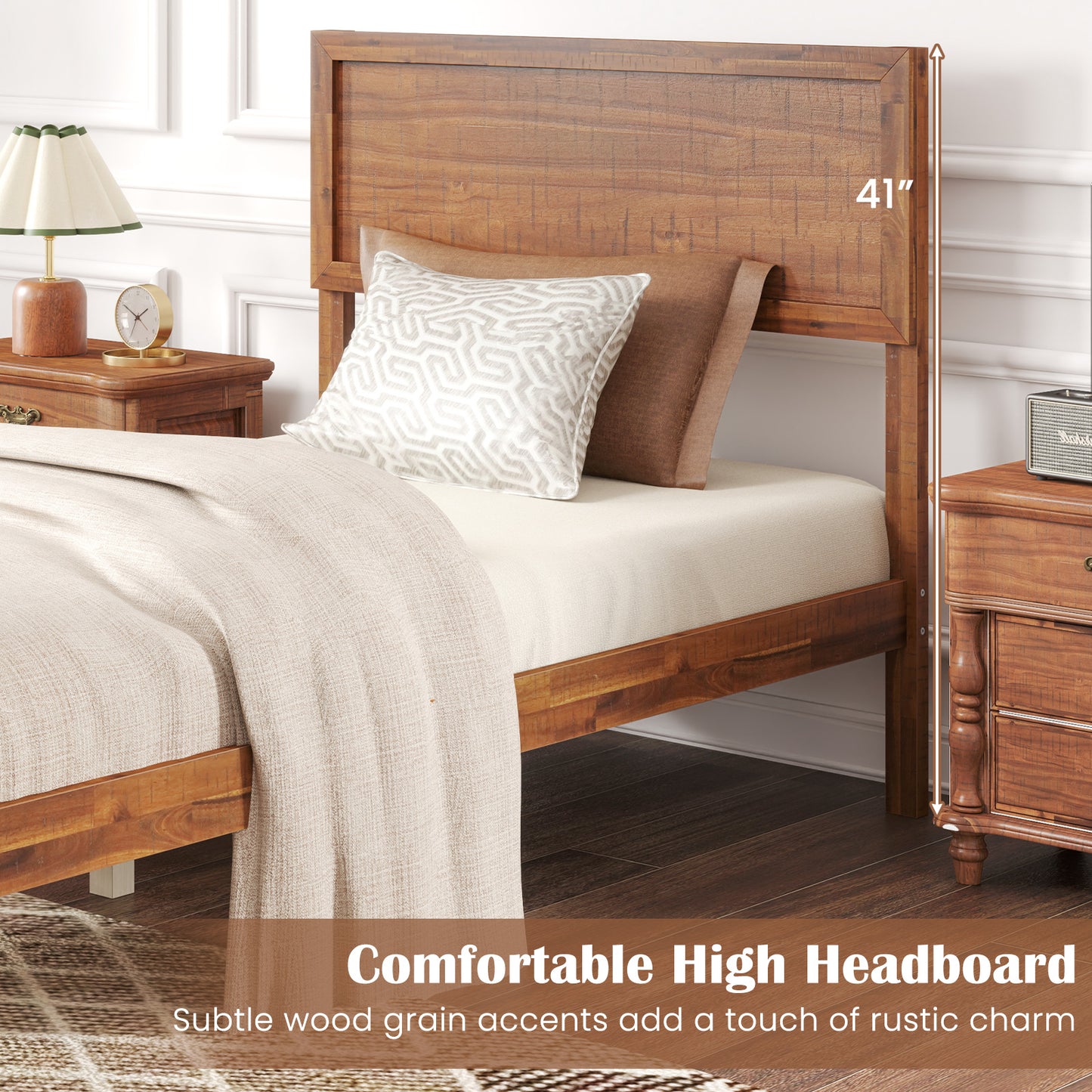 Twin Size Bed Frame With Headboard, Wooden Slats, Walnut Simple Bed Frame at Gallery Canada