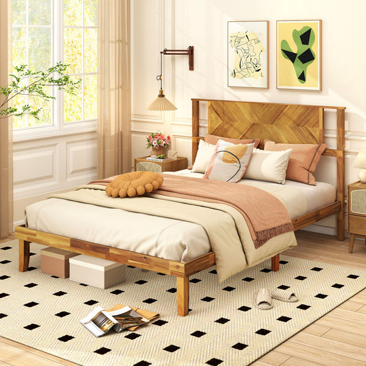 Twin/Full/Queen Size Bed Frame Mid-Century Acacia Wood Platform Bed with Headboard-Full Size Simple Bed Frame Options at Gallery Canada