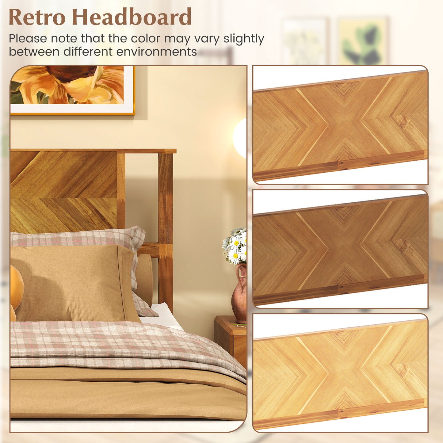 Twin/Full/Queen Size Bed Frame Mid-Century Acacia Wood Platform Bed with Headboard-Full Size Simple Bed Frame at Gallery Canada