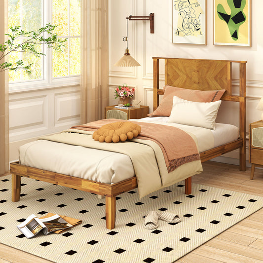 Twin/Full/Queen Size Bed Frame Mid-Century Acacia Wood Platform Bed with Headboard-Twin Size Simple Bed Frame Options at Gallery Canada