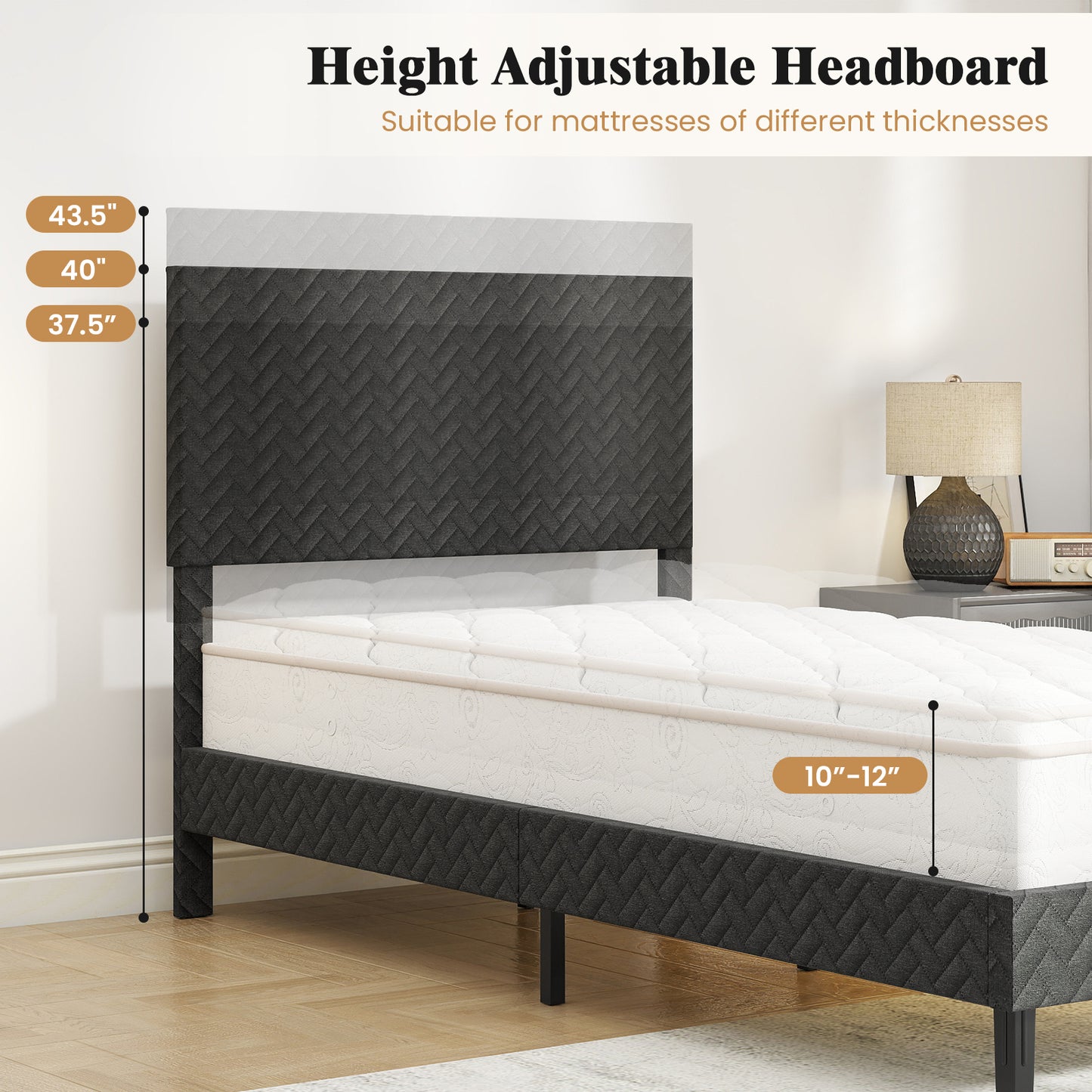 Twin/Full/Queen Size Velvet Bed Frame Upholstered Platform Bed with Chevron Headboard Gray-Twin Simple Bed Frame at Gallery Canada