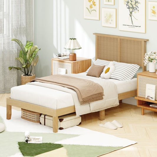 Twin Size Bed Frame With Rattan Headboard, Natural Simple Bed Frame Natural at Gallery Canada