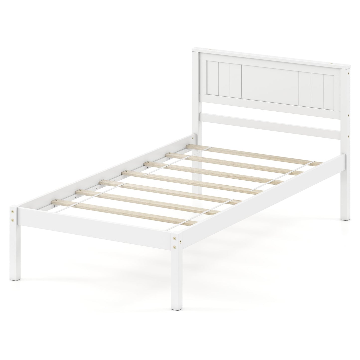 Twin/Full/Queen Size Sturdy Wooden Bed Frame with Headboard and Slat Support-Twin Size, White