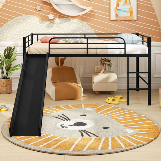 Twin Metal Loft Bed With Slide, Safety Guardrails, Built-In Ladder, Black Bunk Bed Frame Black at Gallery Canada