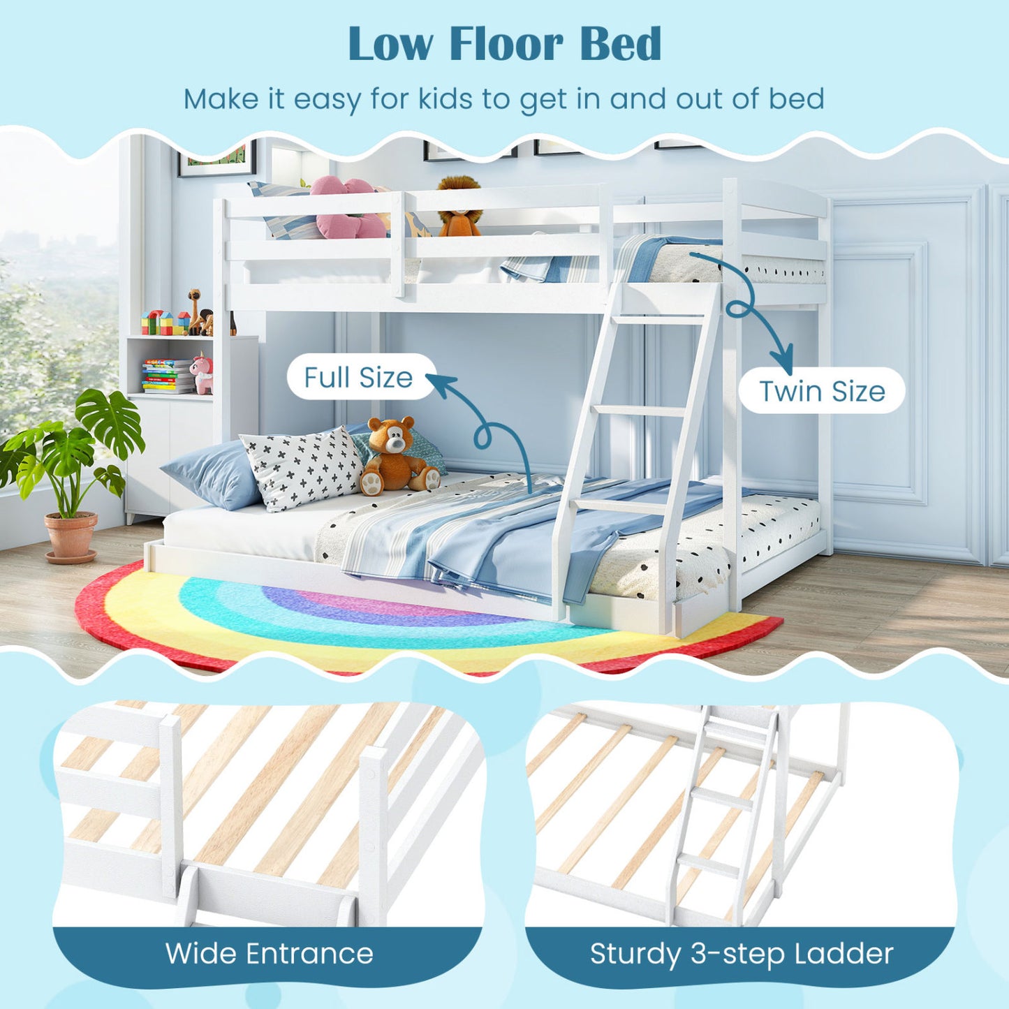 Twin Over Full Bunk Bed Frame, Low Floor, White Bunk Bed Frame at Gallery Canada