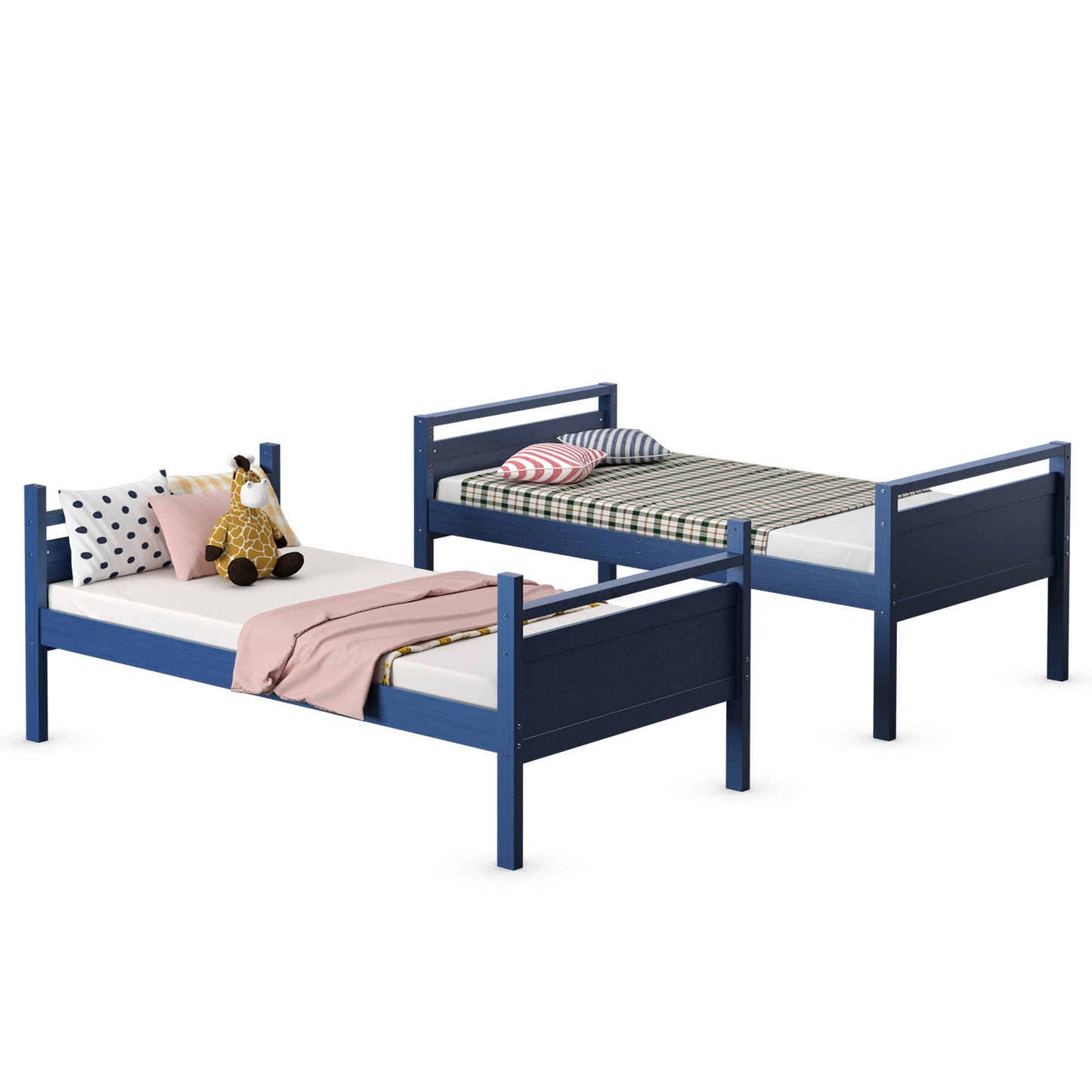 Twin Over Twin Bunk Bed, Convertible To 2 Beds, Wooden, Navy Bunk Bed Frame at Gallery Canada