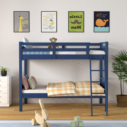 Twin Over Twin Bunk Bed, Convertible To 2 Beds, Wooden, Navy Bunk Bed Frame Navy at Gallery Canada