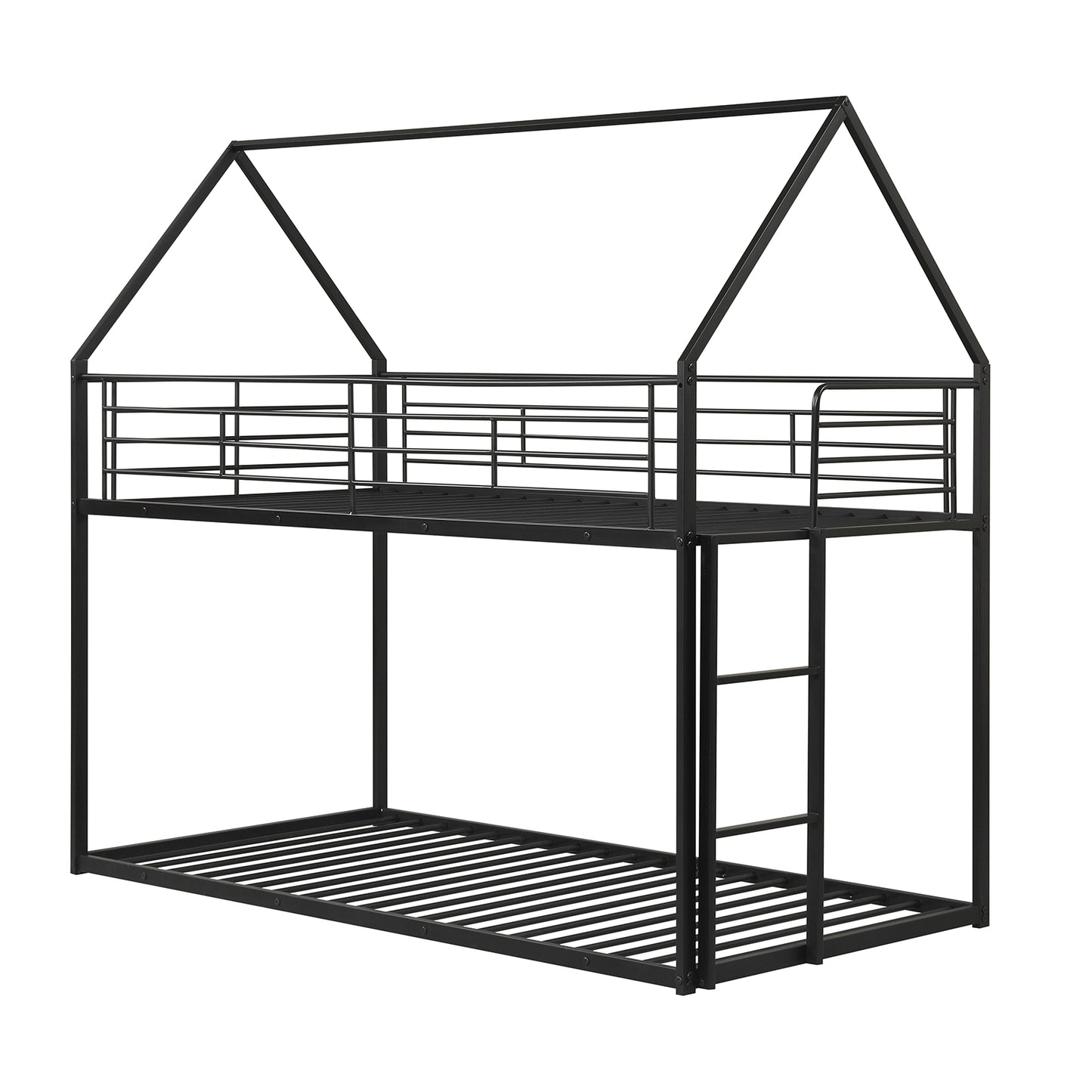 Twin Over Twin Metal Bunk Bed With Roof, Ladder, Black Bunk Bed Frame Black at Gallery Canada