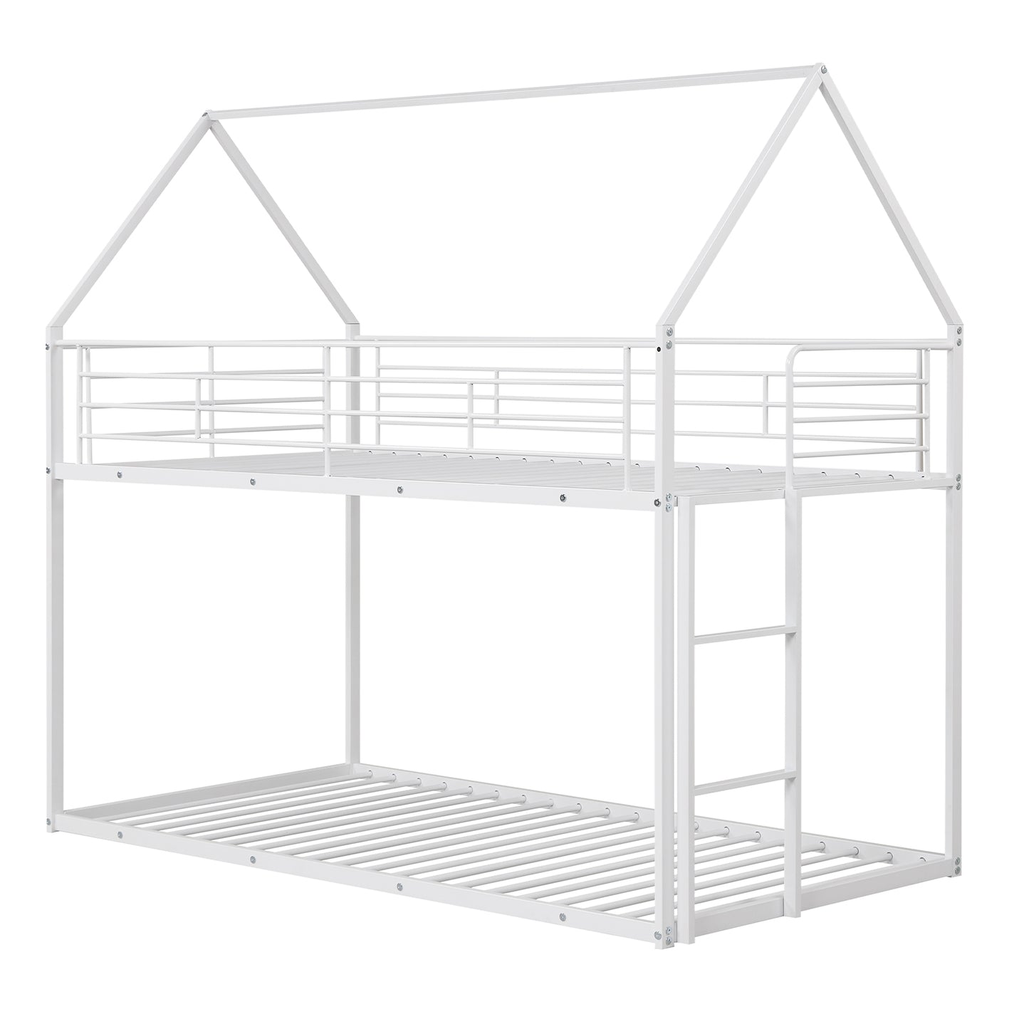 Twin Over Twin Metal Bunk Bed, Roof And Ladder, White Bunk Bed Frame White at Gallery Canada