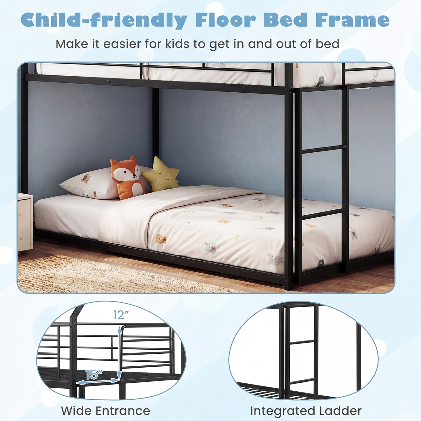 Twin Over Twin Metal Bunk Bed With Roof, Ladder, Black Bunk Bed Frame at Gallery Canada