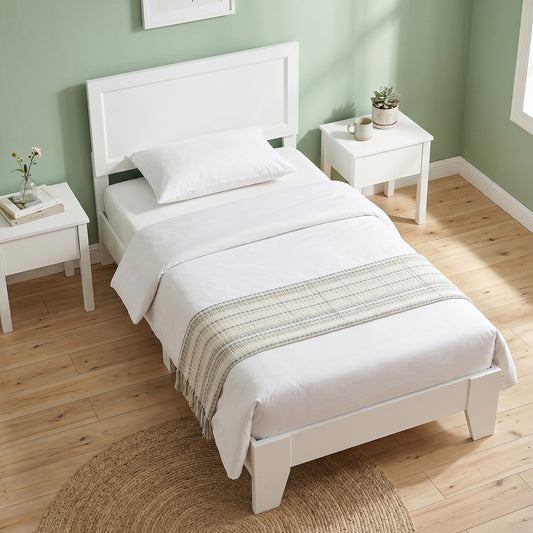 Twin Size Bed Frame with Headboard, White Simple Bed Frame White at Gallery Canada