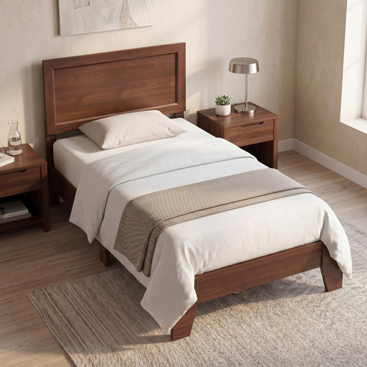 Twin Bed Frame with Headboard, No Box Spring Needed, Walnut Simple Bed Frame Walnut at Gallery Canada