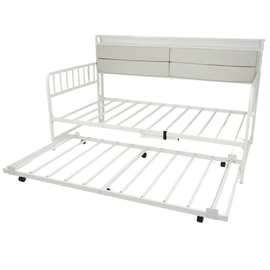 Twin Daybed With Trundle, Metal Frame, Headboard, White Trundle Bed Frame White at Gallery Canada