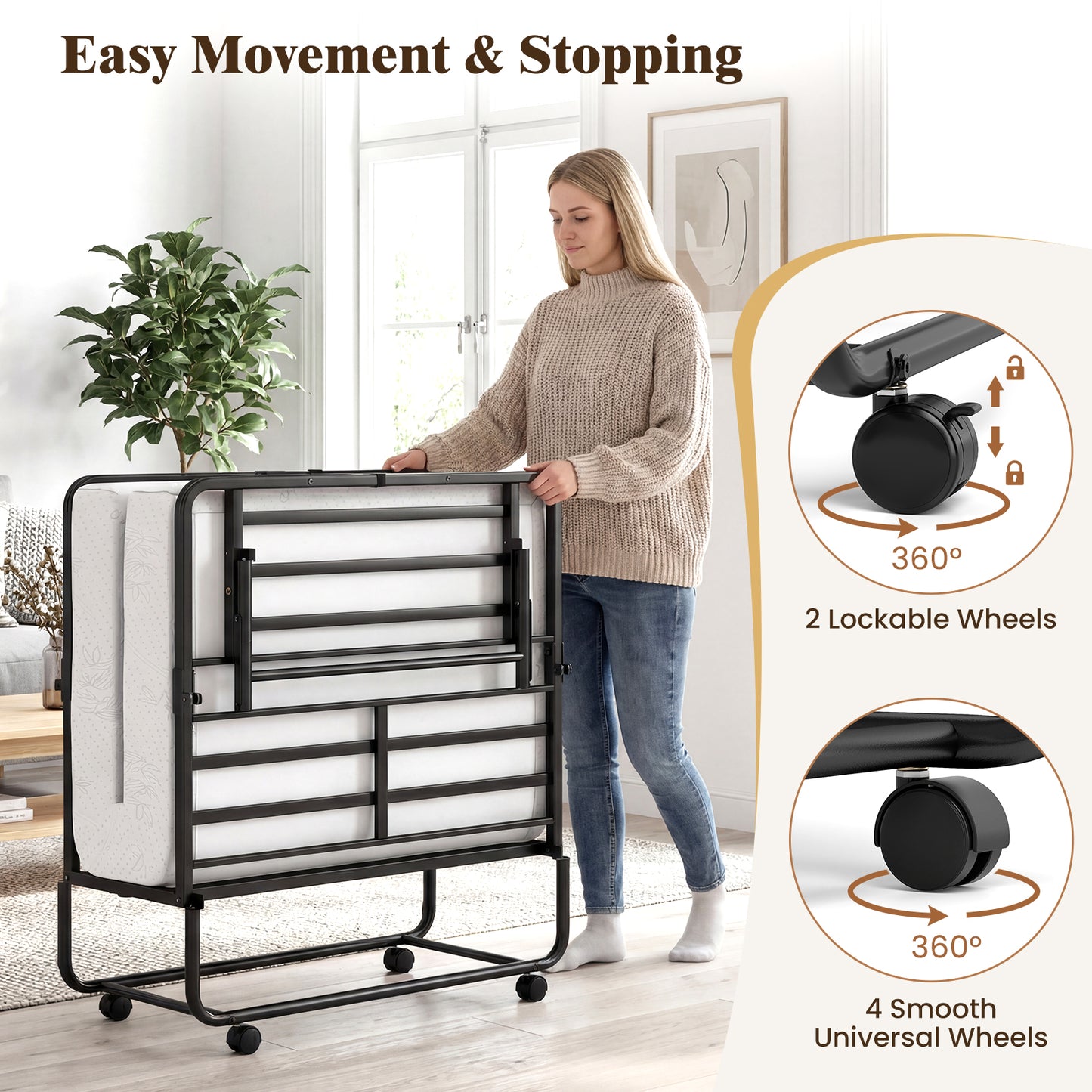 Twin Size Folding Bed with 5-Inch Mattress Rollaway Guest Bed with Memory Foam Mattress Folding Beds at Gallery Canada