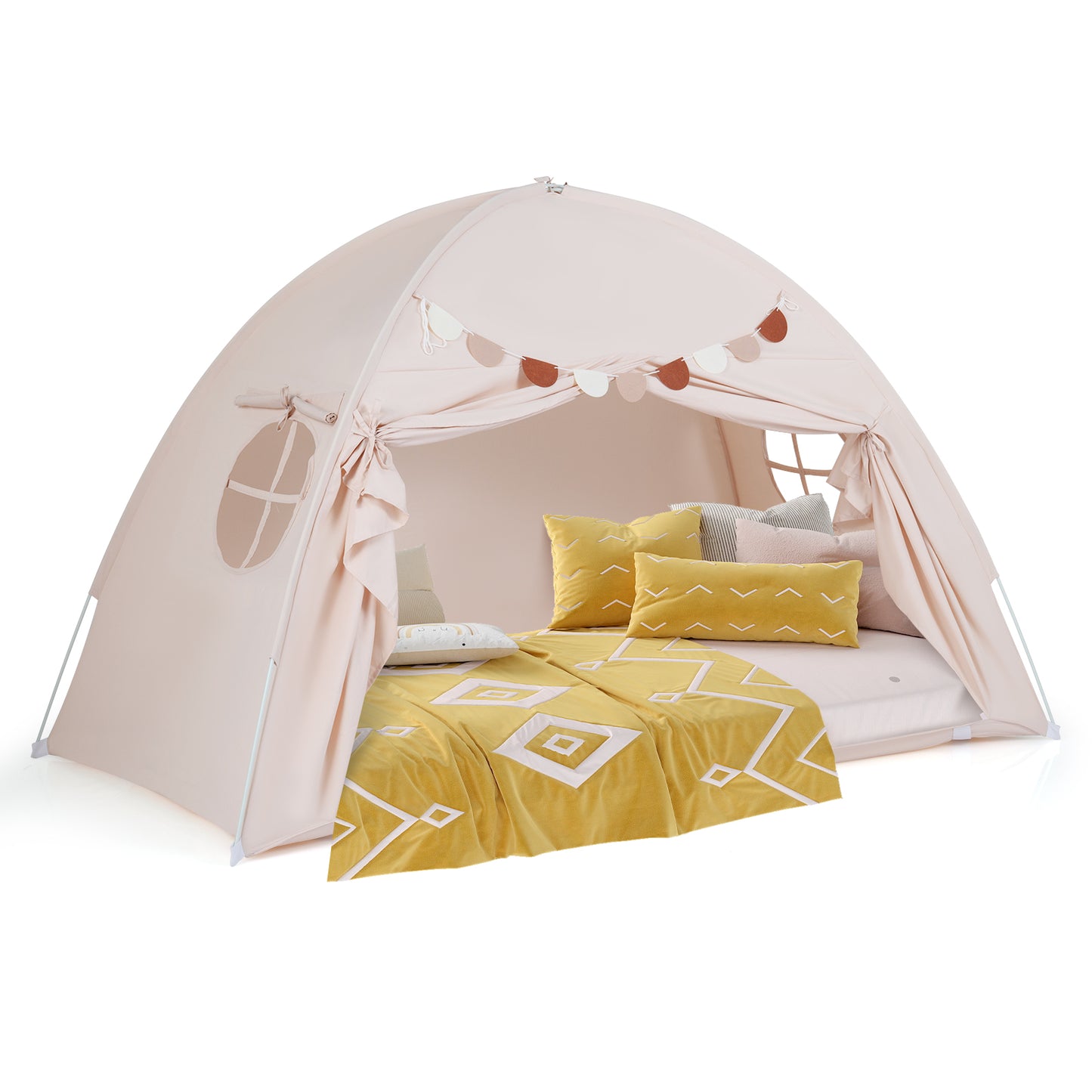 Twin Size Indoor Canopy Tent for Kids with 2 Window and Suits 3+, Beige Play Tents & Playhouse Beige at Gallery Canada