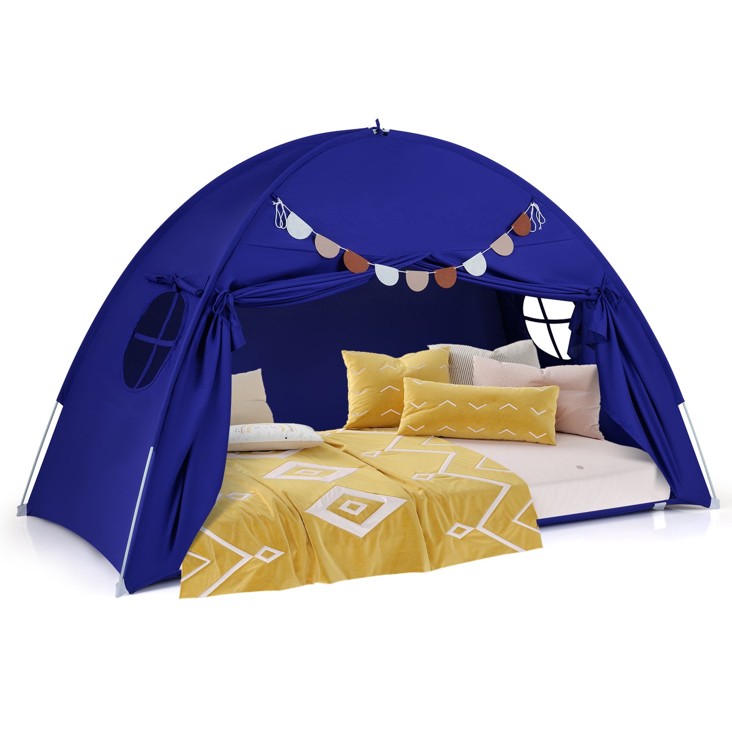 Twin Size Indoor Canopy Tent for Kids with 2 Window and Suits 3+, Navy Play Tents & Playhouse Navy at Gallery Canada