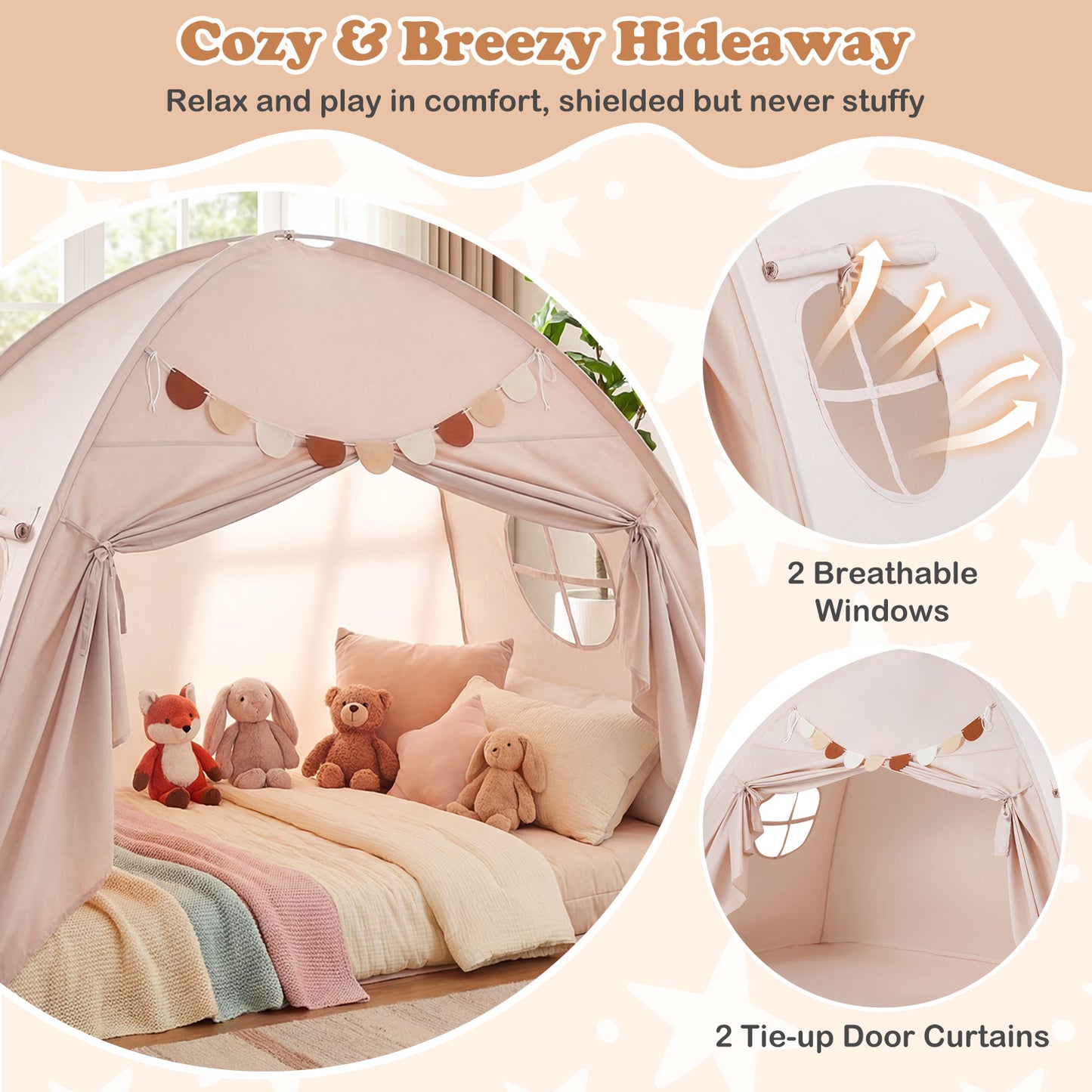 Twin Size Indoor Canopy Tent for Kids with 2 Window and Suits 3+, Beige Play Tents & Playhouse at Gallery Canada