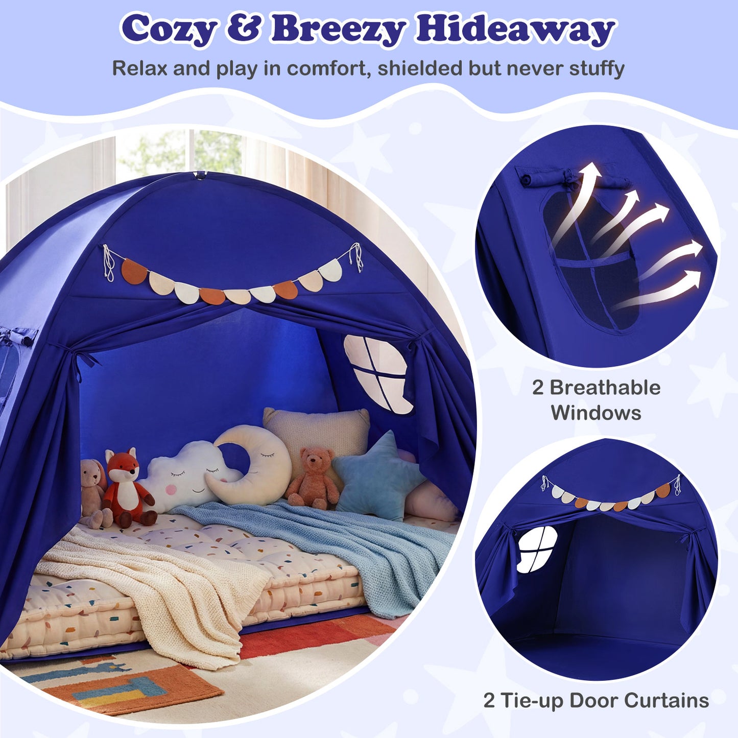 Twin Size Indoor Canopy Tent for Kids with 2 Window and Suits 3+, Navy Play Tents & Playhouse at Gallery Canada
