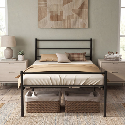 Twin Size Metal Bed Frame With Headboard, Black Simple Bed Frame Black at Gallery Canada