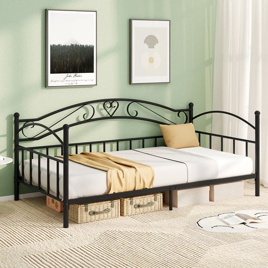 Twin Size Metal Daybed Frame With Headboard, Black Trundle Bed Frame Black at Gallery Canada
