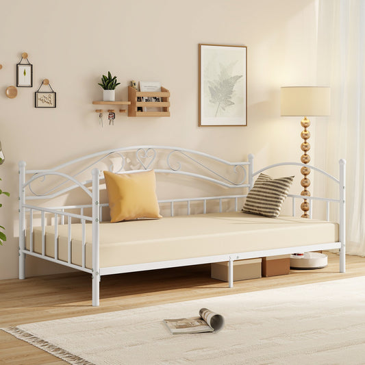 Twin Size Metal Daybed Frame with Headboard for Bedroom, White Trundle Bed Frame White at Gallery Canada