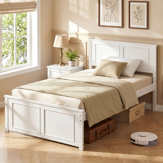 Twin Platform Bed Frame with Headboard Simple Bed Frame White at Gallery Canada