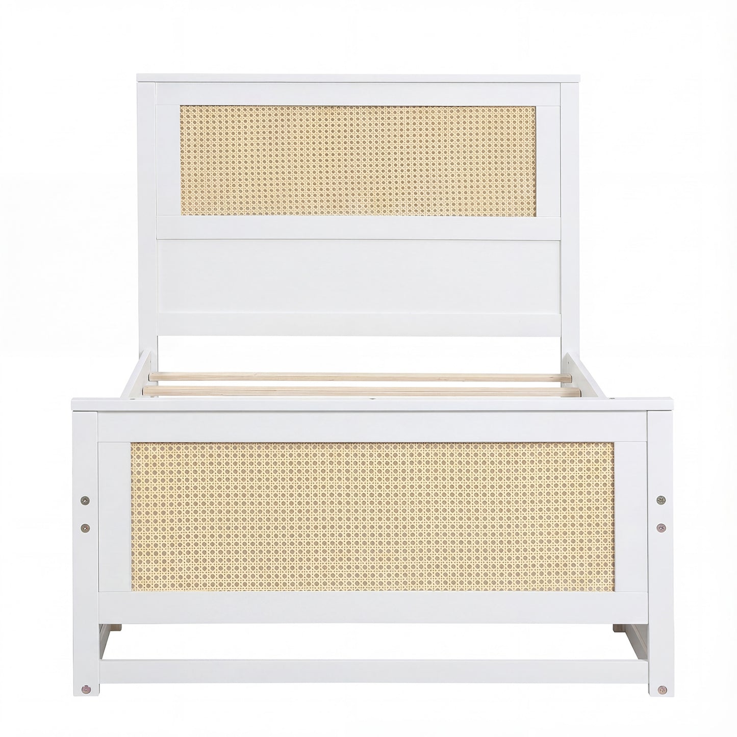 Twin Size Rattan Bed Frame with Storage Drawers, White Trundle Bed Frame White at Gallery Canada