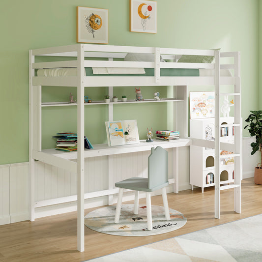 Twin Size Solid Wood Loft Bed Frame With Safety Guardrail, White Bunk Bed Frame White at Gallery Canada