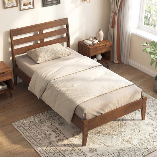 Twin Size Wood Platform Bed Frame, Slat Headboard, Brown Simple Bed Frame Brown at Gallery Canada