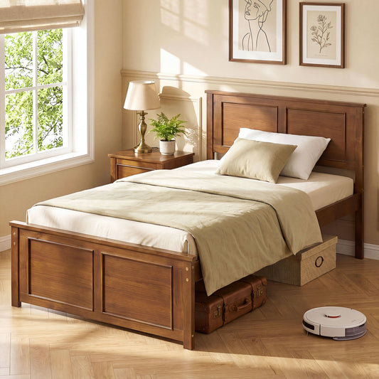 Twin Wood Platform Bed Frame With Headboard Simple Bed Frame Walnut at Gallery Canada