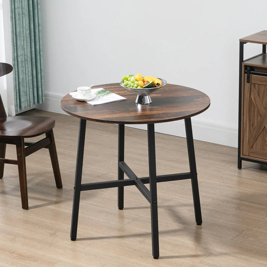 31.5" Dining Table, Industrial Kitchen Table Round, Steel Legs, Rustic Brown Dining Tables Rustic Brown, Black at Gallery Canada
