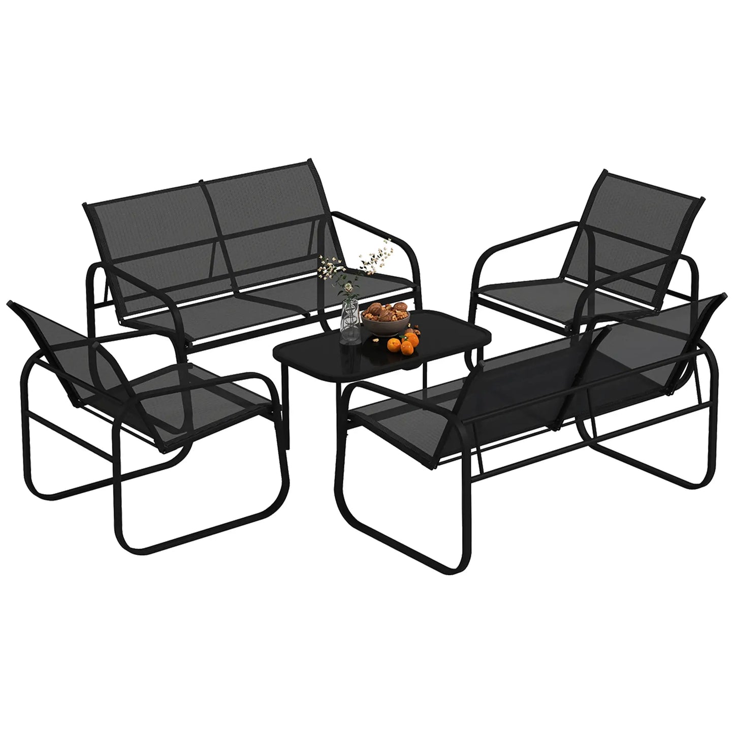 4 Piece Patio Furniture Set, 2 Loveseats, 2 Armchairs, Glass Table, Black Patio Furniture Sets at Gallery Canada