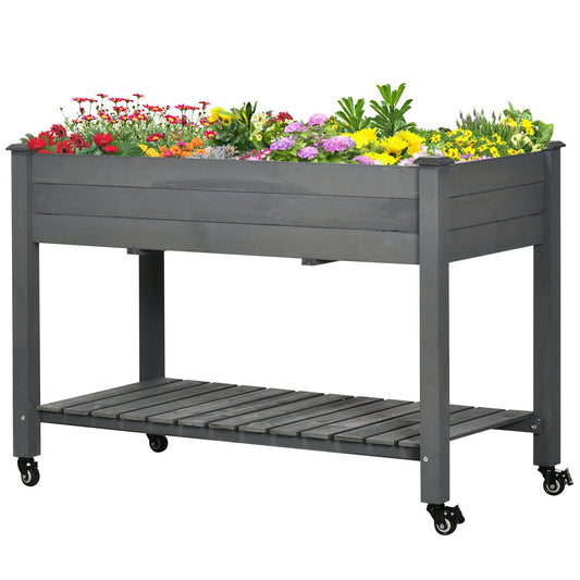 Mobile Raised Garden Bed Elevated Wood Planter Box w/ Lockable Wheels, Storage Shelf for Herbs Vegetables, Dark Grey - Gallery Canada