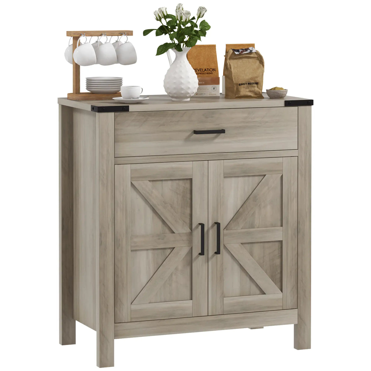 Farmhouse Buffet Cabinet, 1 Drawer, Storage Cabinet, Adjustable Shelf, Grey Bar Cabinets at Gallery Canada