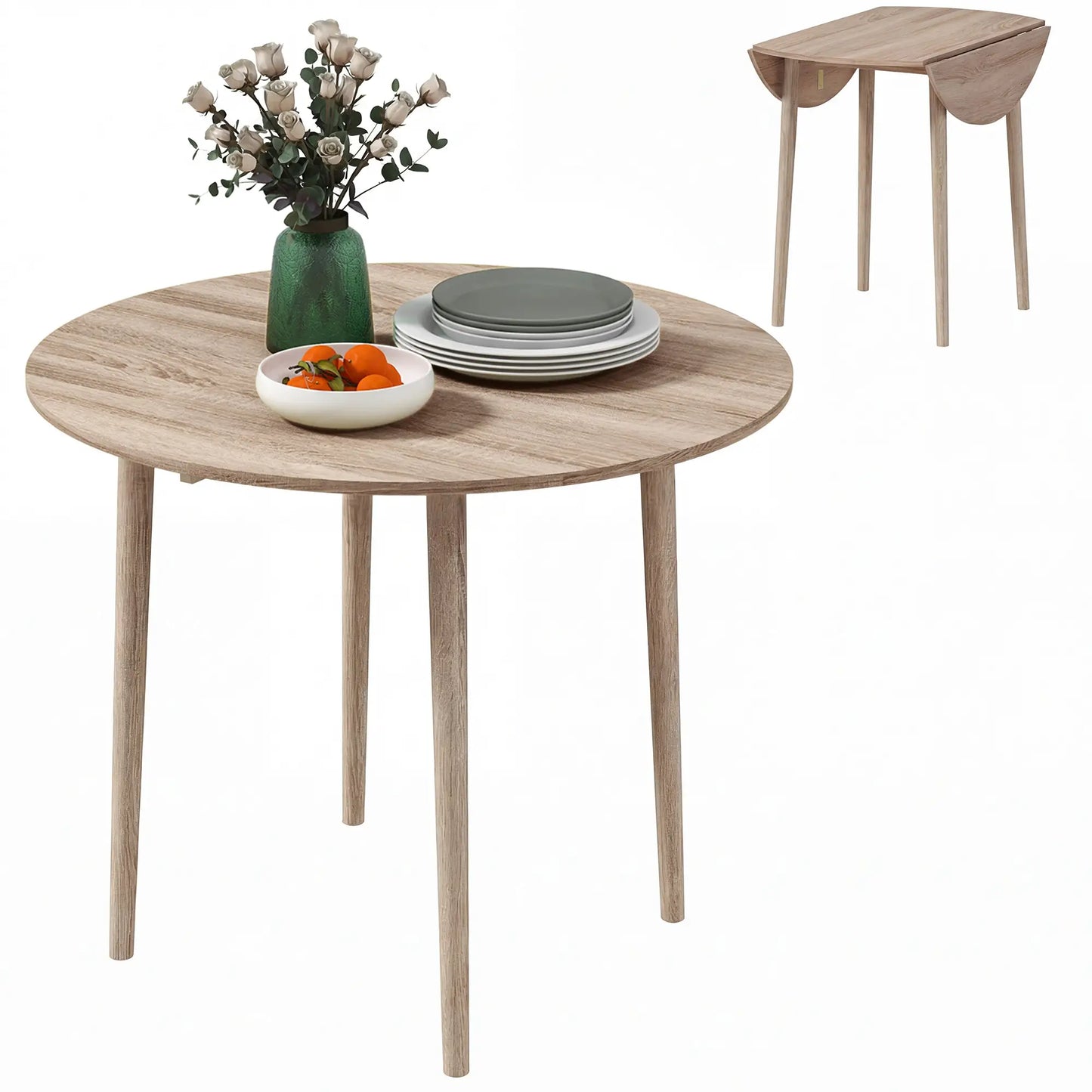 Round Folding Dining Table, Drop Leaf Kitchen Table, Wood Legs, Oak Dining Tables at Gallery Canada