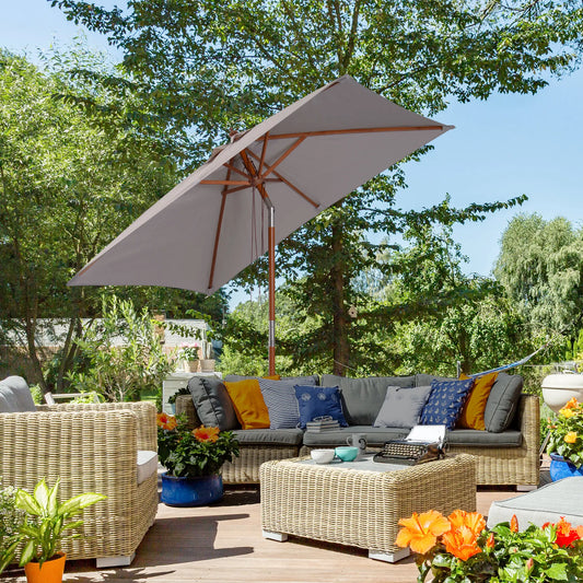 6.6 x 5ft Fir Wooden Patio Umbrella, Tilt Mechanism, 6 Ribs, Grey Sun Umbrellas Grey at Gallery Canada