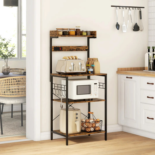 Kitchen Baker's Rack with Power Outlet, Adjustable Shelves, Rustic Brown, Brown Bar Cabinets Rustic Brown, Black at Gallery Canada