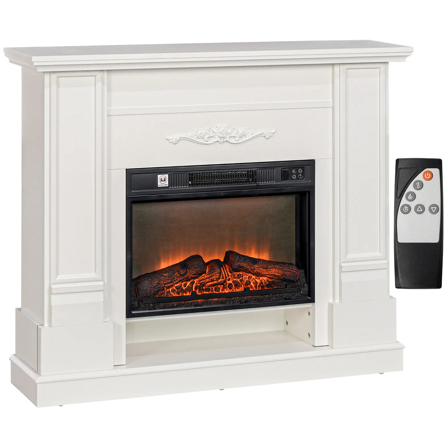 46" Electric Fireplace with Mantel, 1400W Heater, Realistic Flame, White Electric Fireplaces at Gallery Canada